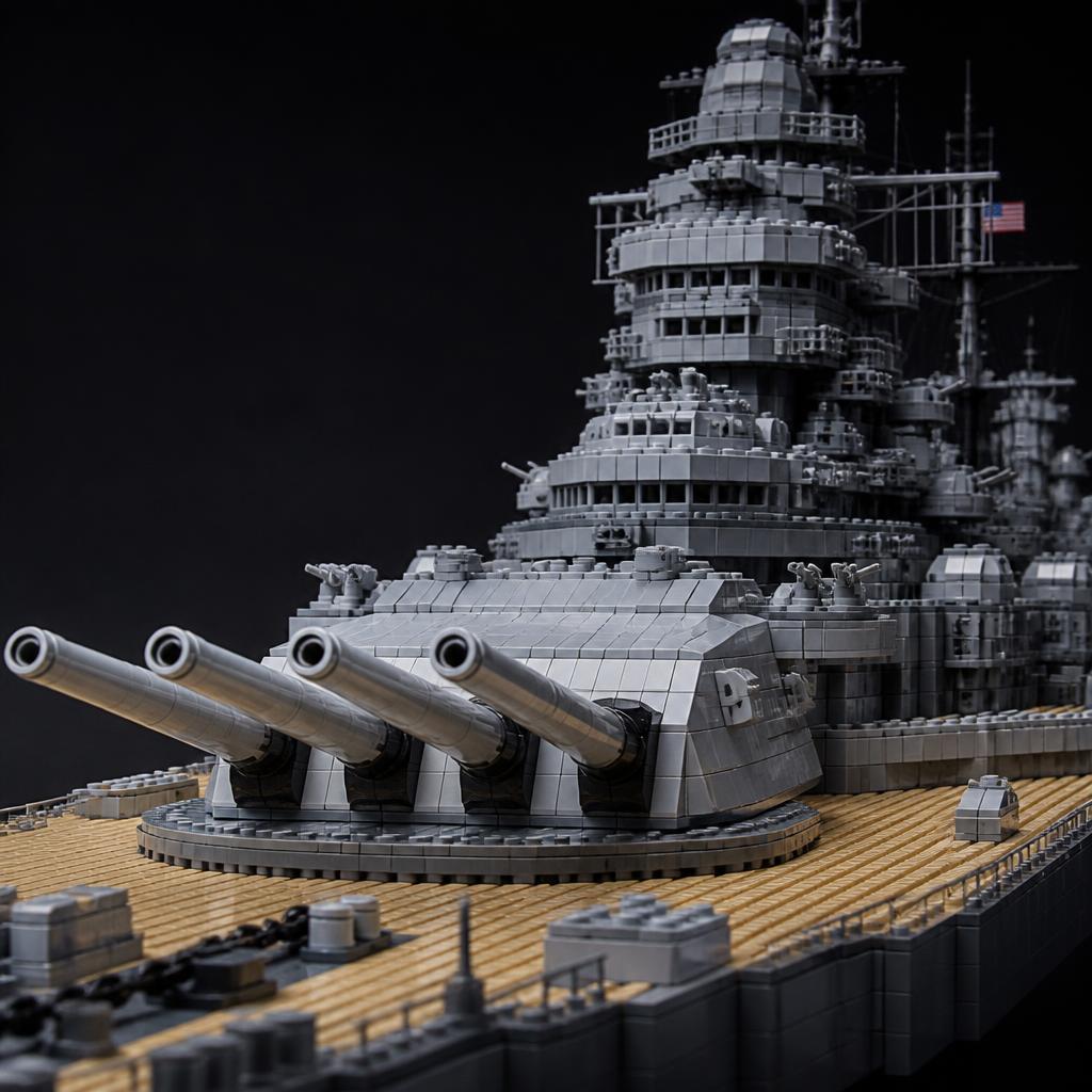 USS Missouri brick model — main 16-inch gun turret close-up