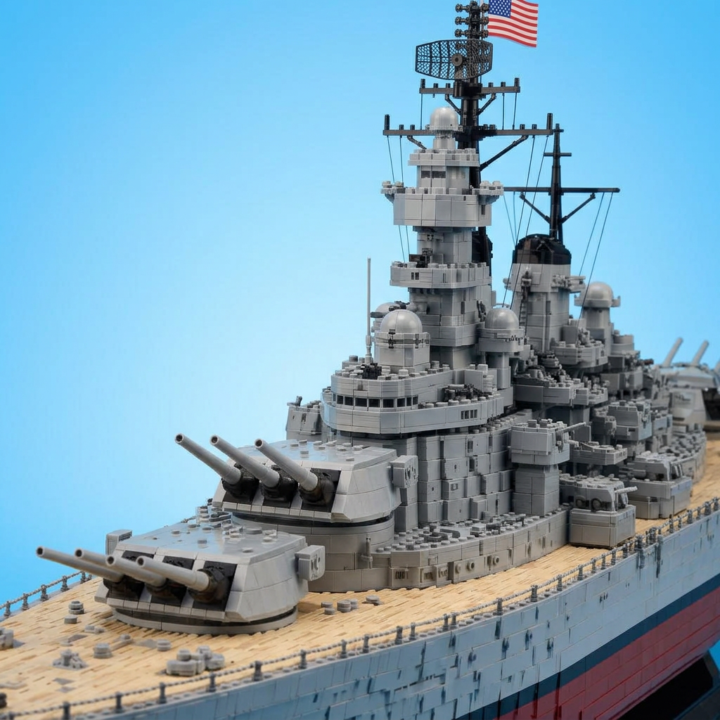 USS Missouri brick model — main 16-inch gun turret close-up