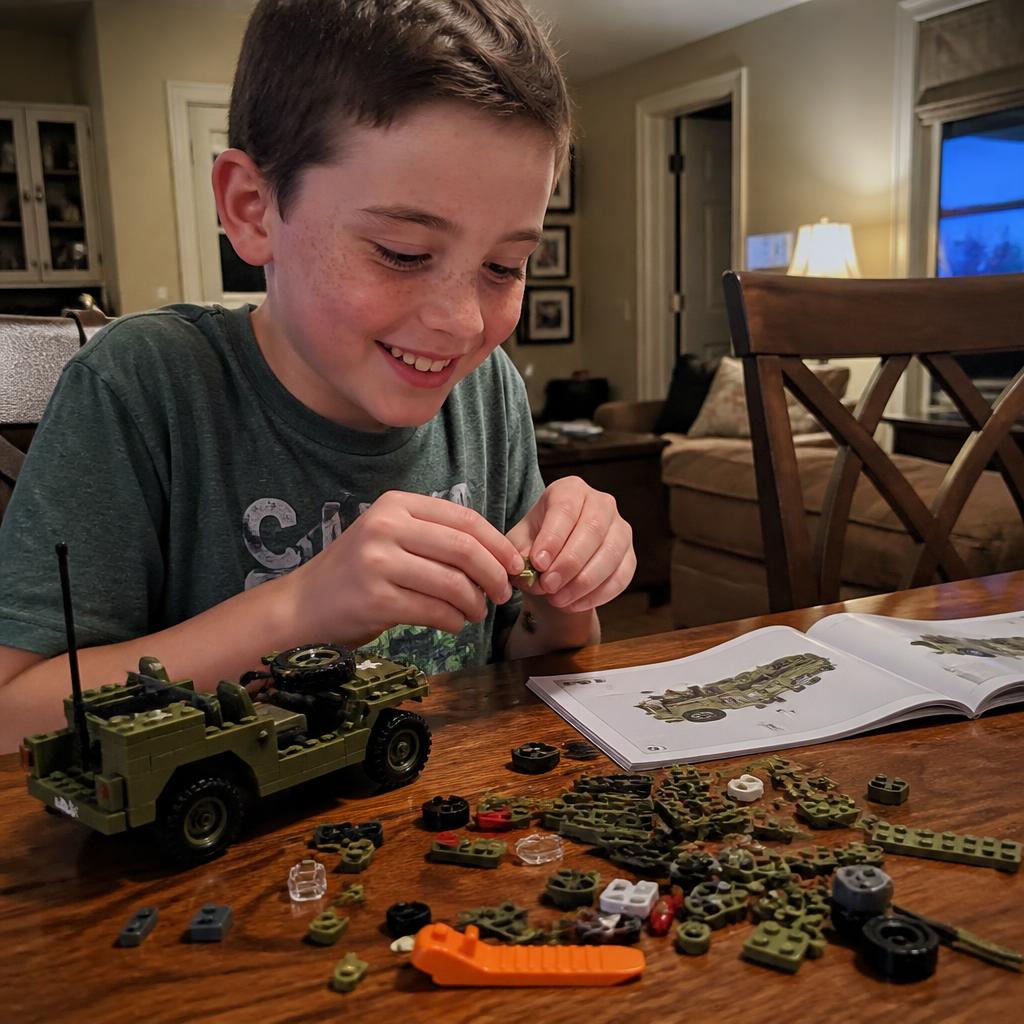 Sarah M. with their Brick Force build