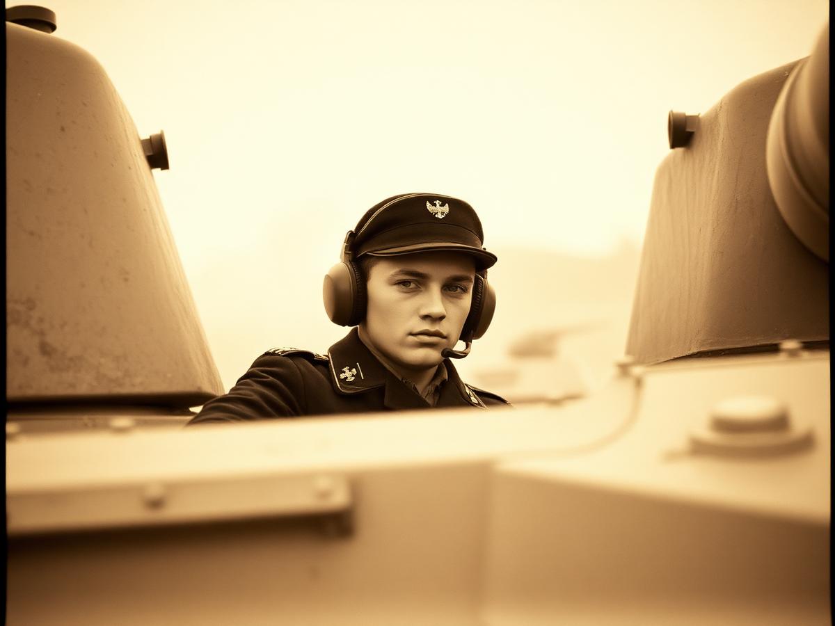 Sepia portrait of a young Panzer commander in 1944